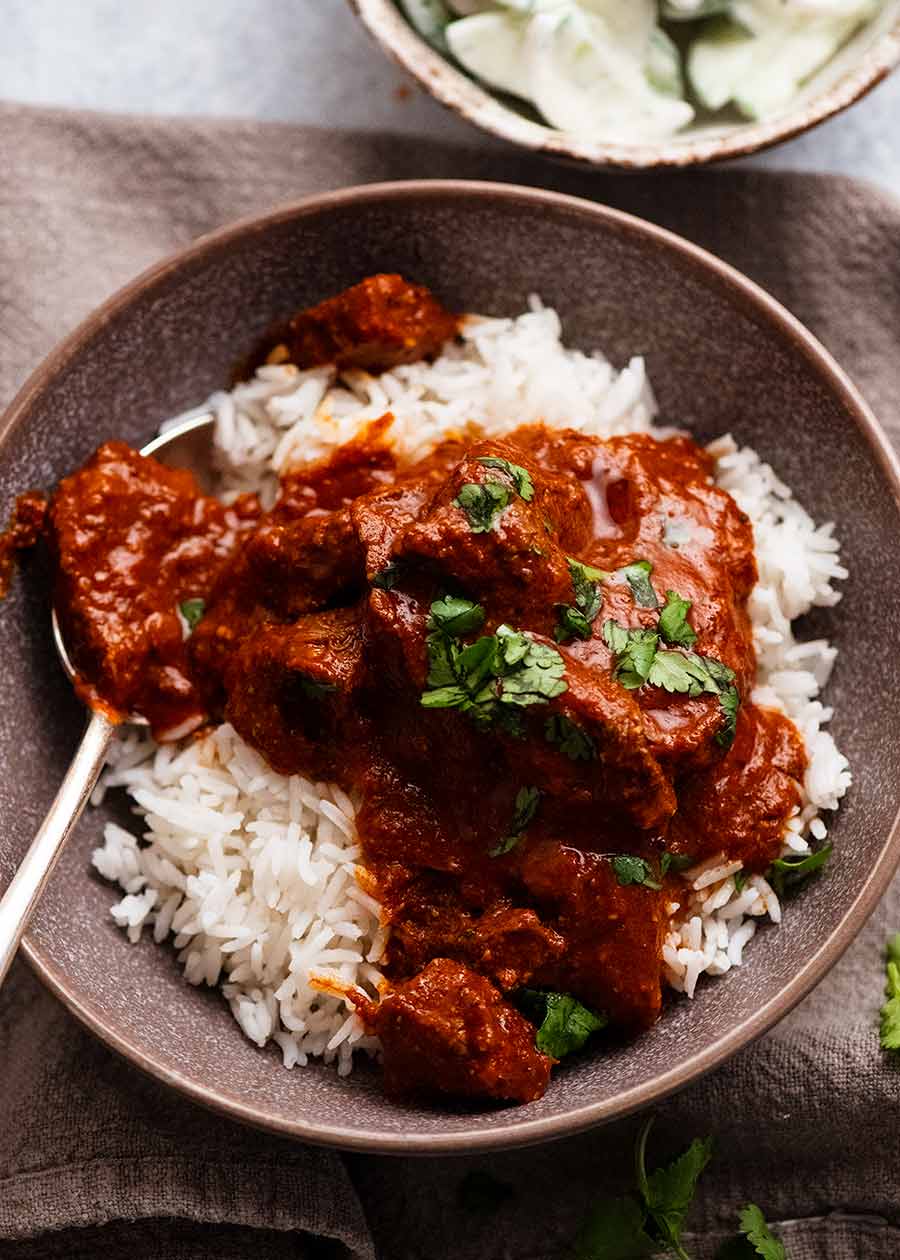 Vindaloo served over white rice