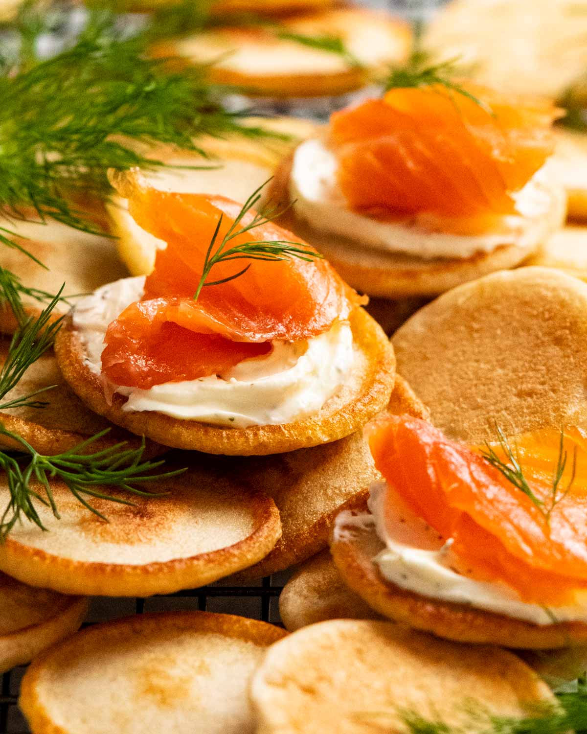 Pile of Blini with smoked salmon