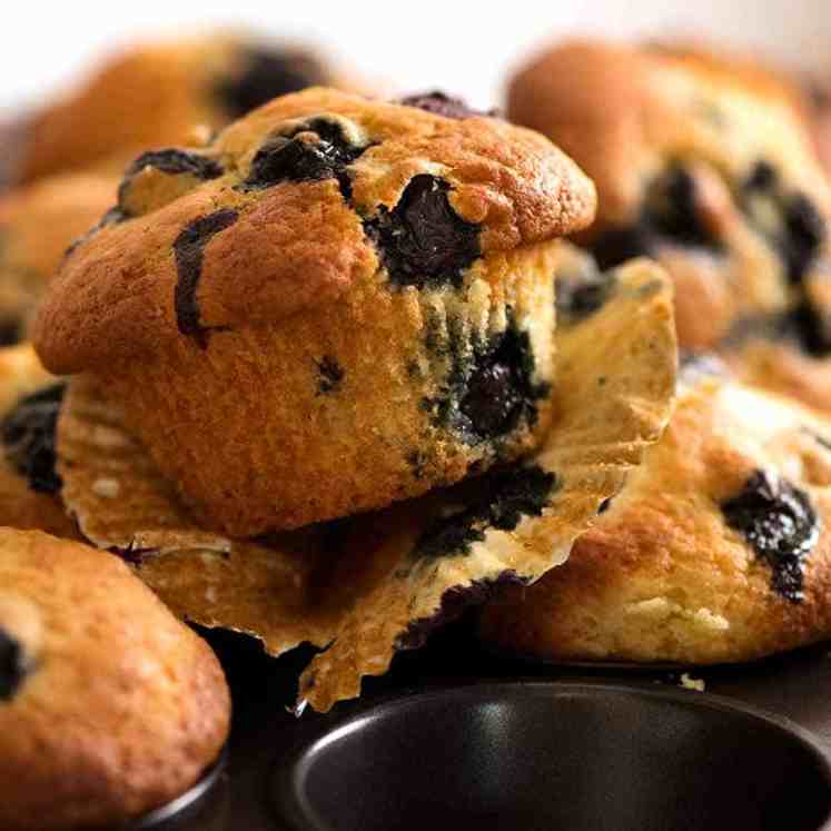 Close up of Blueberry Muffins fresh out of the oven