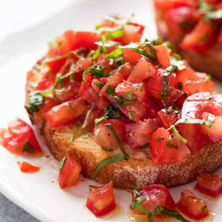 Bruschetta on a plate, ready to be eaten