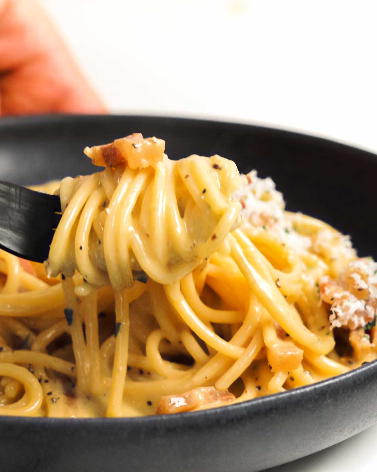 Carbonara on a fork