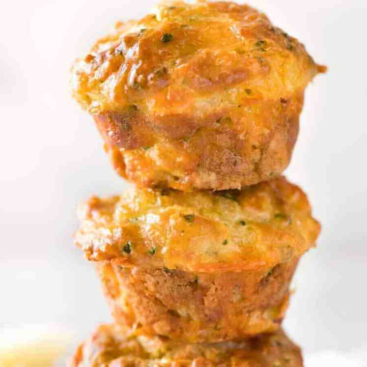 Close up photo of a stack of Savoury Cheese Muffins