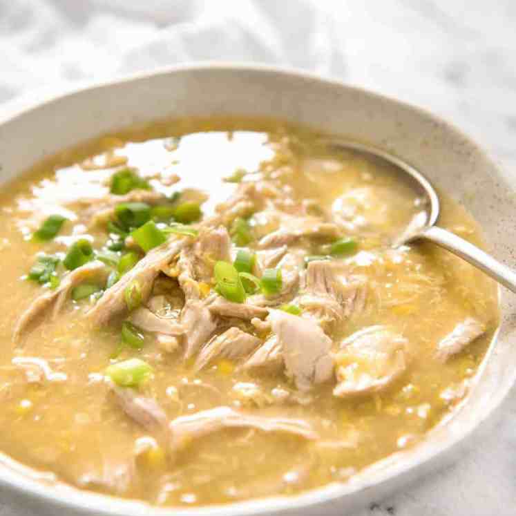 This Chinese Corn Soup with Chicken takes just 15 minutes to make - with no chopping! It's just like what you get at Chinese restaurants! recipetineats.com