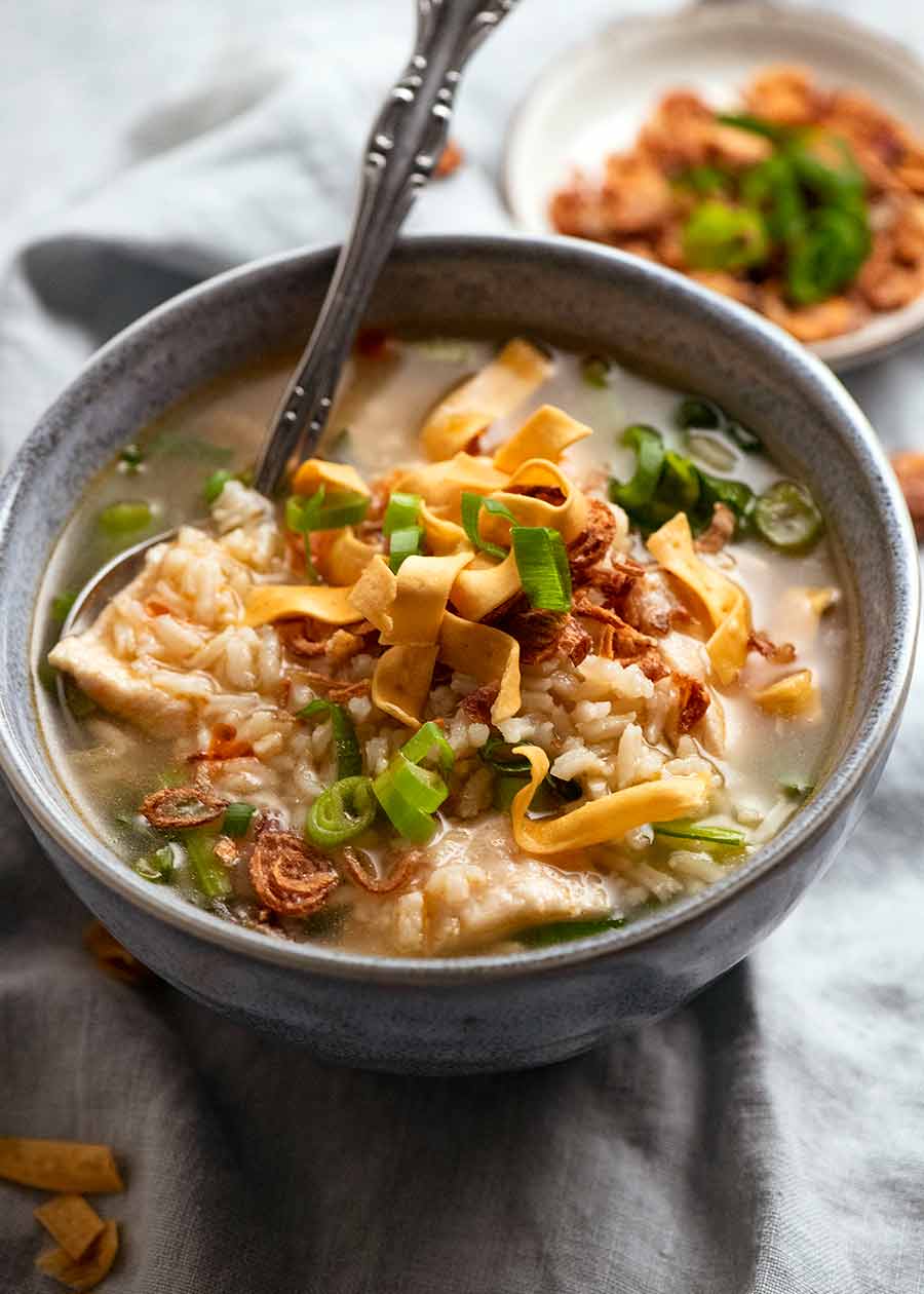 Chinese Rice Soup in a bowl ready to be eaten