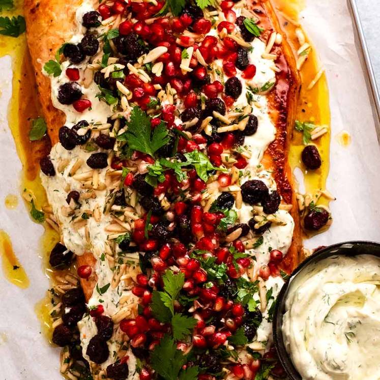 Overhead photo of Christmas Baked Salmon