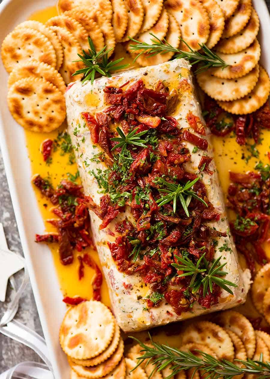 Overhead photo of Christmas Appetiser Italian Cheese Log