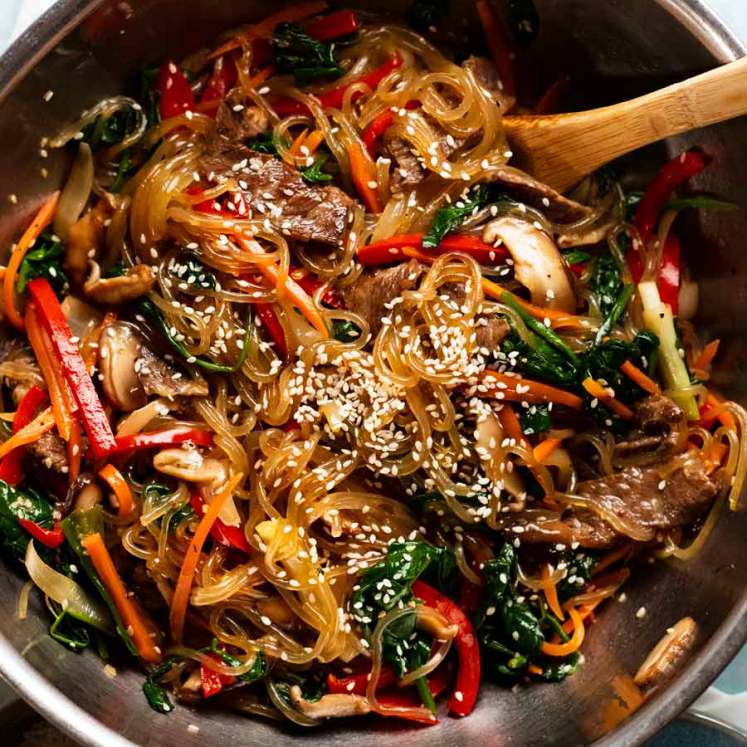 Freshly made Japchae - Korean noodles