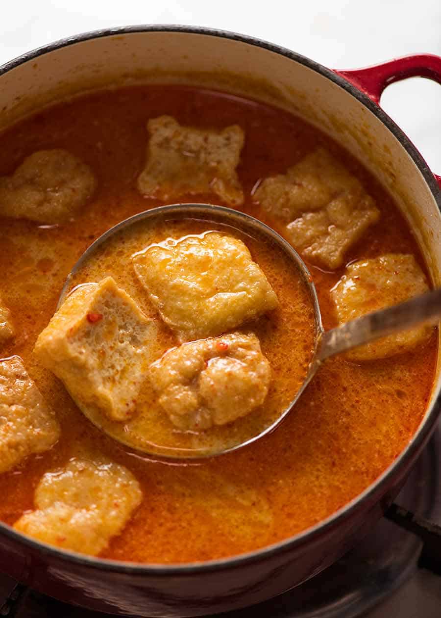 Laksa Soup Broth with Tofu Puffs