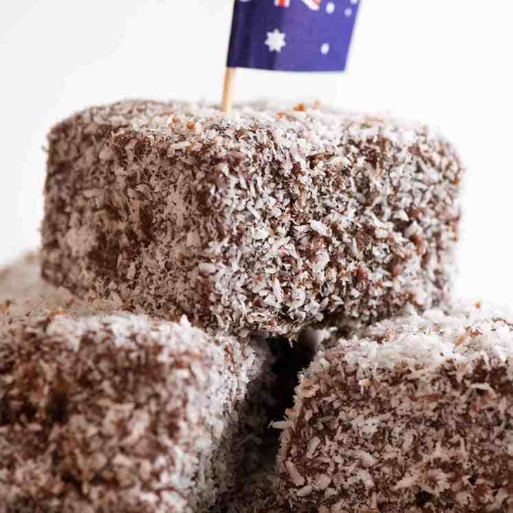 Pile of Lamingtons with an Australian flag