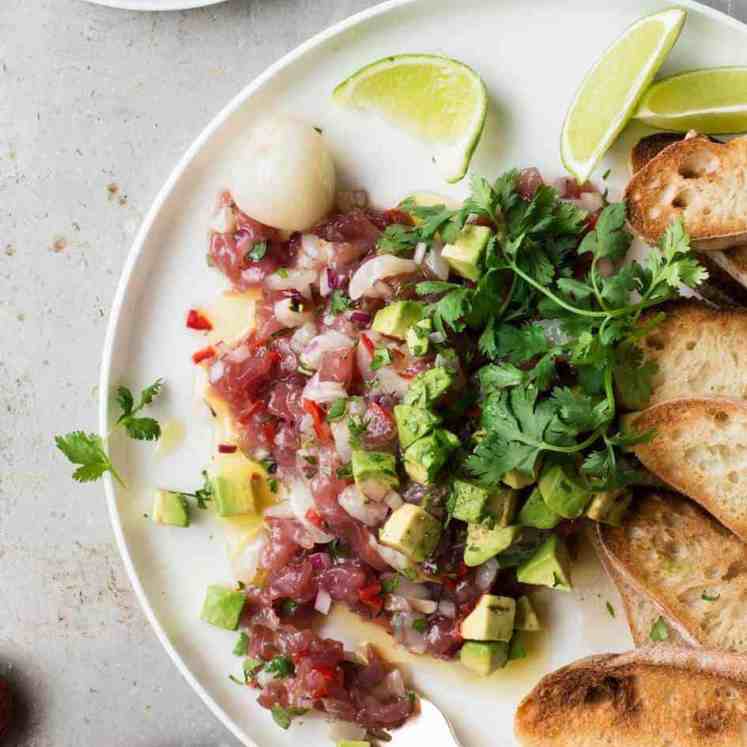 Tuna Tartare with Lychees - Simple and elegant to make, a great starter that's healthy too!