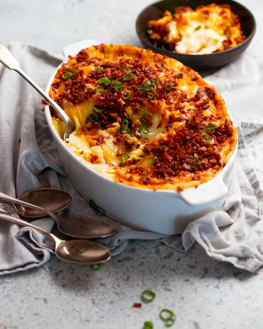 Big pan of Mashed Potato Casserole