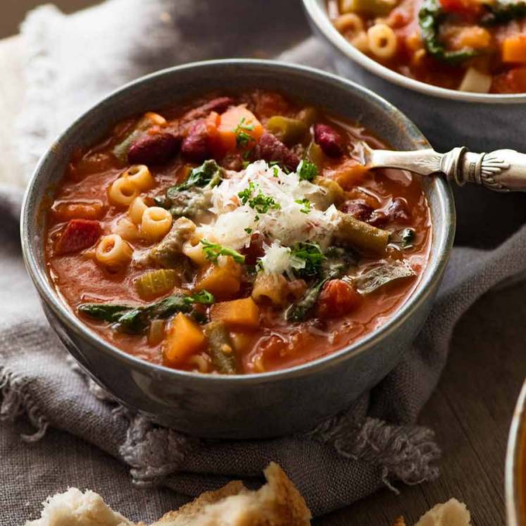 Bowl of Minestrone Soup ready to be eaten