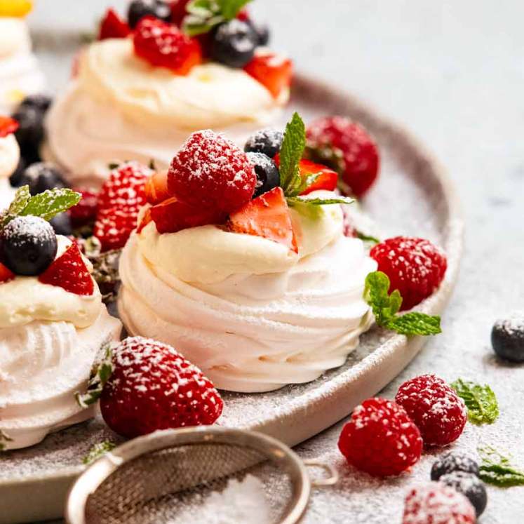 Close up of mini pavlovas