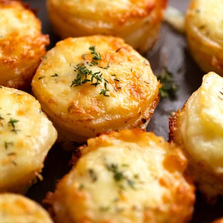 Close up photo of Mini Potato Dauphinoise - Gratin Stacks