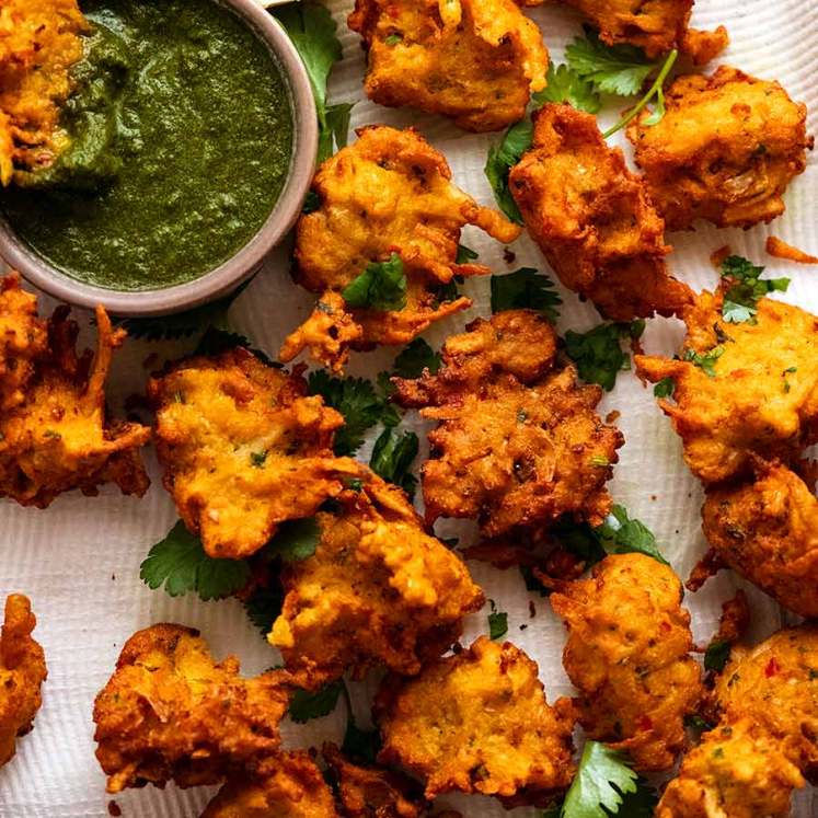 Tray of freshly cooked Pakora ready to be served