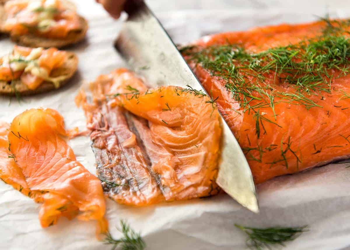 Homemade Cured Salmon Gravlax is arguably the easiest luxury food to make at home at a fraction of the cost of store bought! recipetineats.com