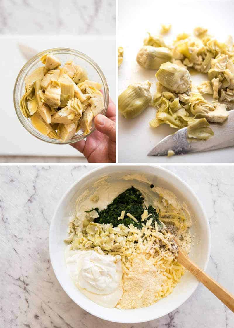 Preparation steps for Spinach Artichoke Dip