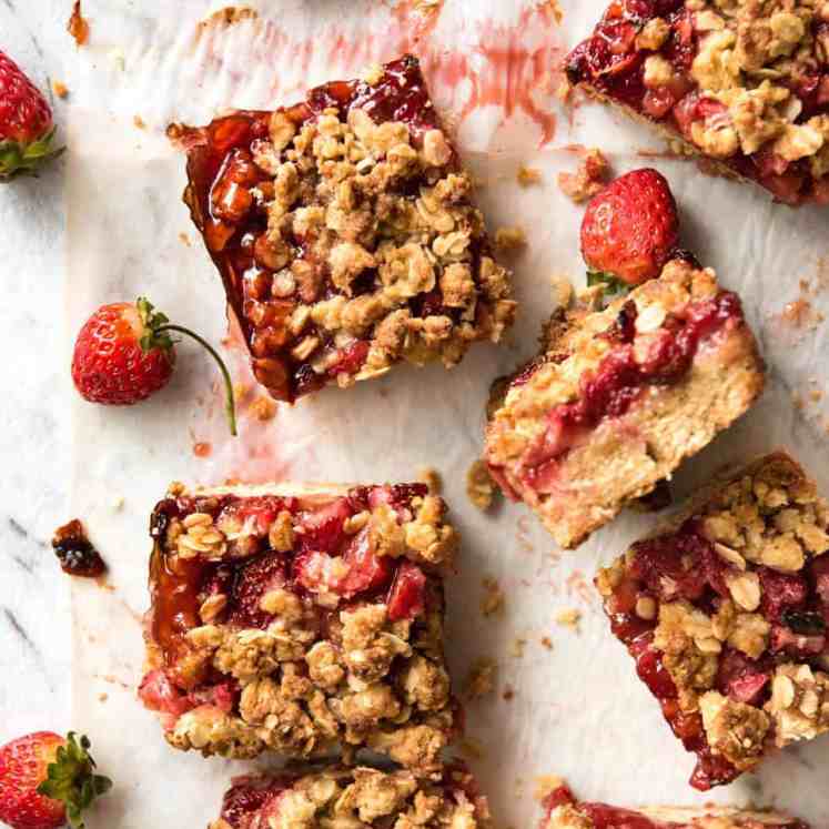 Fresh Strawberry Bars with a buttery biscuit base, topped with jam, fresh strawberries and a crumbly topping. No mixer, quick to make! www.recipetineats.com