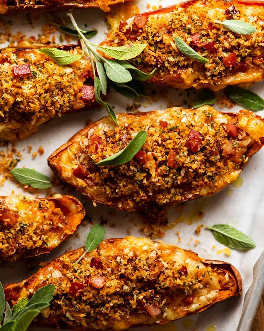 Close up photo of Holiday stuffed sweet potatoes