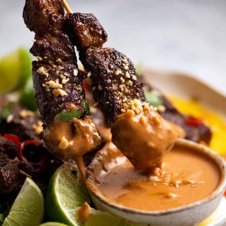 Thai Beef Satay Skewers with Peanut Sauce