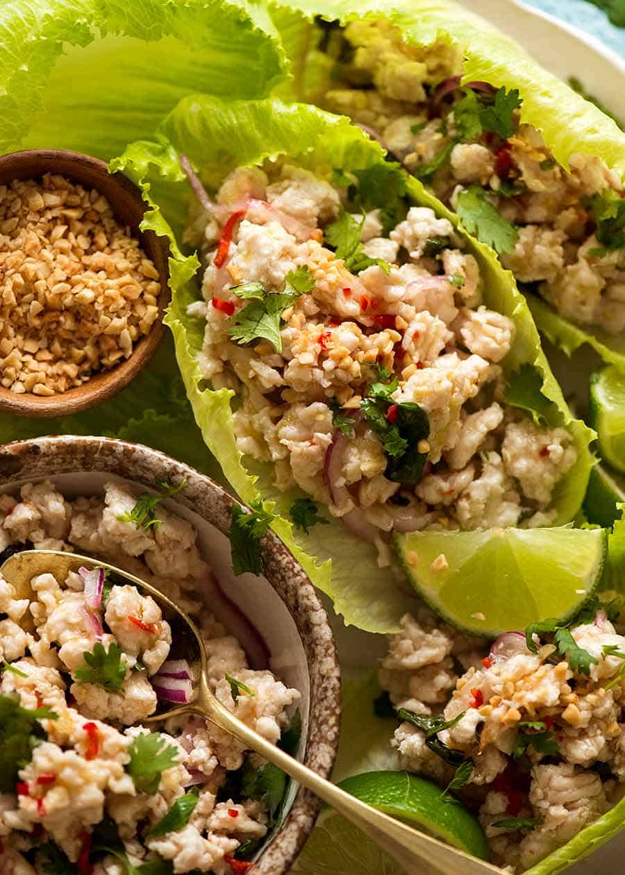 Close up overhead photo of Thai Lettuce Wraps